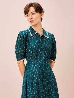Brora Block Floral Shirt Dress, Mallard, Mallard