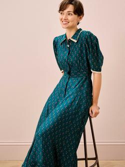 Brora Block Floral Shirt Dress, Mallard - view 2, Mallard