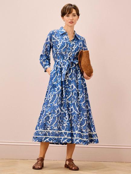 Brora Paisley Shirt Dress, Blue, Blue