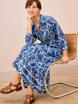 Brora Paisley Shirt Dress, Blue - view 2, Blue