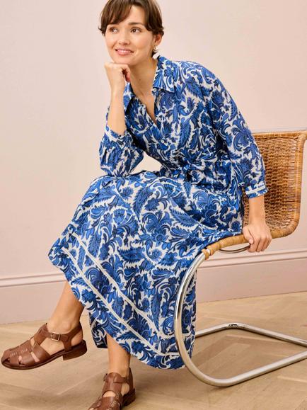 Brora Paisley Shirt Dress, Blue - view 2, Blue