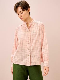 Brora Check Frill Trim Shirt, Peach, Peach