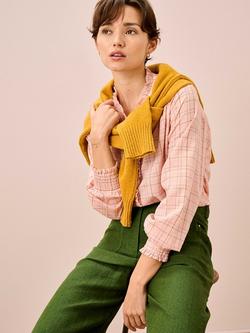 Brora Check Frill Trim Shirt, Peach - view 2, Peach