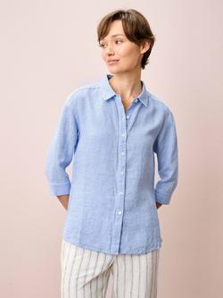Brora Houndstooth Pure Linen Shirt, Cornflower, Cornflower