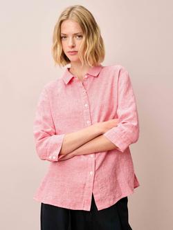 Brora Houndstooth Pure Linen Shirt, Coral, Coral