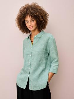 Brora Houndstooth Pure Linen Shirt, Celadon, Celadon