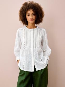 Brora Embroidered Floral Dobby Shirt, White, White