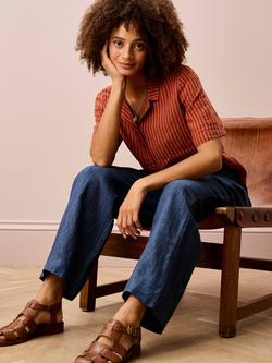 Brora Utility Stripe Pure Linen Top, Charcoal/Paprika - view 2, Charcoal/Paprika