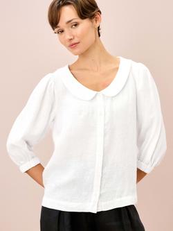 Brora Peter Pan Collar Pure Linen Shirt, White, White
