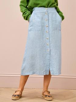 Brora Herringbone Pure Linen Skirt, Porcelain, Porcelain