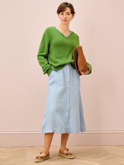 Brora Herringbone Pure Linen Skirt, Porcelain - view 2, Porcelain