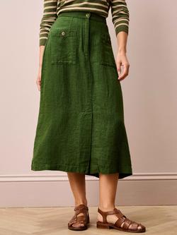 Brora Herringbone Pure Linen Skirt, Kelp, Kelp