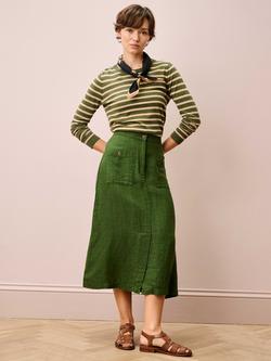 Brora Herringbone Pure Linen Skirt, Kelp - view 2, Kelp