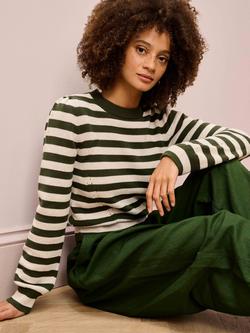 Brora Pointelle Detail Stripe Jumper, Khaki/Ivory - view 2, Khaki/Ivory