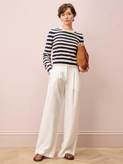 Brora Pointelle Detail Stripe Jumper, Ivory/Navy - view 2, Ivory/Navy