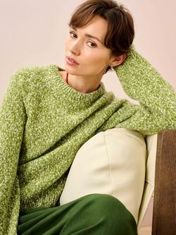Brora Marled Pure Wool Jumper, Fern - view 2, Fern