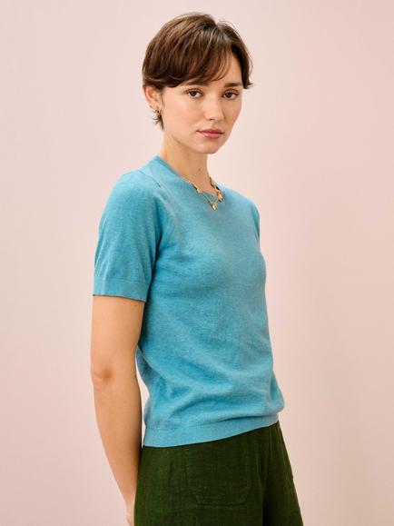Brora Classic Round Neck T-Shirt, Ocean, Ocean