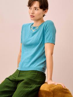 Brora Classic Round Neck T-Shirt, Ocean - view 2, Ocean