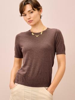 Brora Classic Round Neck T-Shirt, Cocoa, Cocoa
