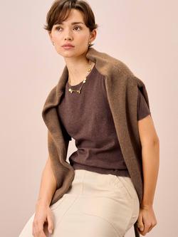 Brora Classic Round Neck T-Shirt, Cocoa - view 2, Cocoa