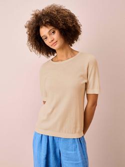 Brora Classic Round Neck T-Shirt, Sand, Sand