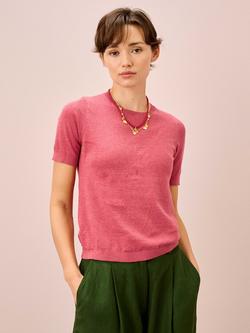Brora Classic Round Neck T-Shirt, Rhubarb, Rhubarb