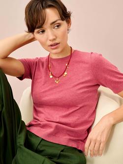 Brora Classic Round Neck T-Shirt, Rhubarb - view 2, Rhubarb