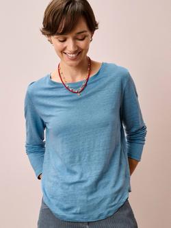 Brora Boat Neck Pure Linen Top, Chambray, Chambray