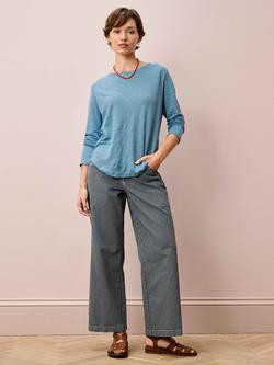 Brora Boat Neck Pure Linen Top, Chambray - view 2, Chambray