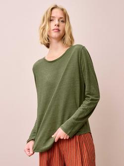Brora Boat Neck Pure Linen Top, Moss, Moss