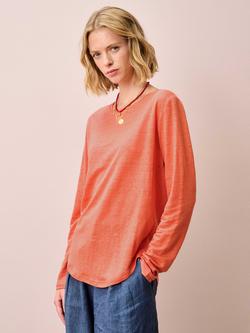 Brora Boat Neck Pure Linen Top, Sienna, Sienna