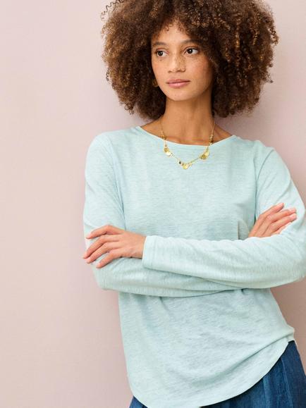 Brora Boat Neck Pure Linen Top, Ice - view 2, Ice