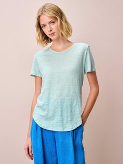 Brora Round Neck Pure Linen T-Shirt, Ice, Ice