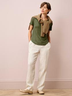 Brora Round Neck Pure Linen T-Shirt, Moss - view 2, Moss