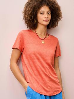 Brora Round Neck Pure Linen T-Shirt, Sienna, Sienna