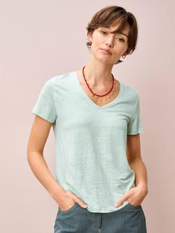 Brora V-Neck Pure Linen T-Shirt, Ice, Ice