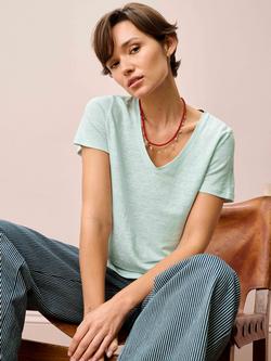 Brora V-Neck Pure Linen T-Shirt, Ice - view 2, Ice