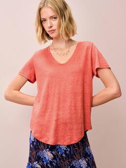 Brora V-Neck Pure Linen T-Shirt, Sienna, Sienna