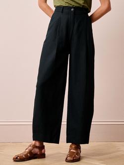 Brora Linen Blend Barrel Leg Trousers, Black, Black