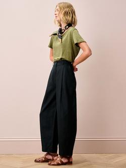 Brora Linen Blend Barrel Leg Trousers, Black - view 2, Black