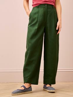 Brora Linen Blend Barrel Leg Trousers, Khaki, Khaki