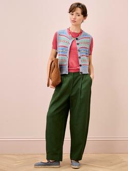 Brora Linen Blend Barrel Leg Trousers, Khaki - view 2, Khaki