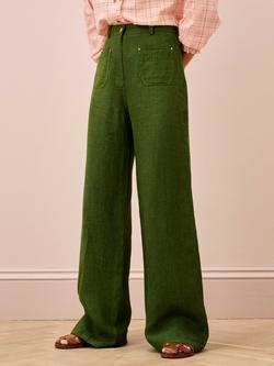 Brora Herringbone Pure Linen Trousers, Kelp, Kelp