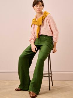 Brora Herringbone Pure Linen Trousers, Kelp - view 2, Kelp