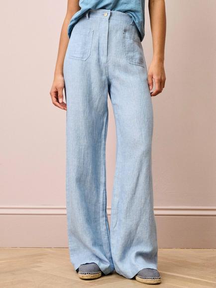 Brora Herringbone Pure Linen Trousers, Porcelain, Porcelain