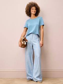 Brora Herringbone Pure Linen Trousers, Porcelain - view 2, Porcelain