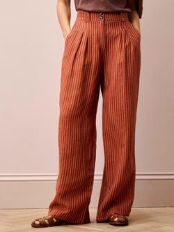 Brora Stripe Wide Leg Pure Linen Trousers, Charcoal/Paprika, Charcoal/Paprika