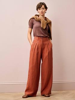 Brora Stripe Wide Leg Pure Linen Trousers, Charcoal/Paprika - view 2, Charcoal/Paprika