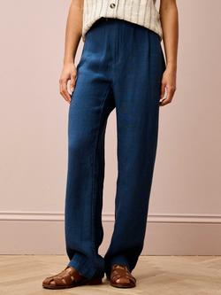 Brora High Rise Tapered Pure Linen Trousers, Ink, Ink