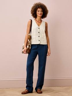 Brora High Rise Tapered Pure Linen Trousers, Ink - view 2, Ink